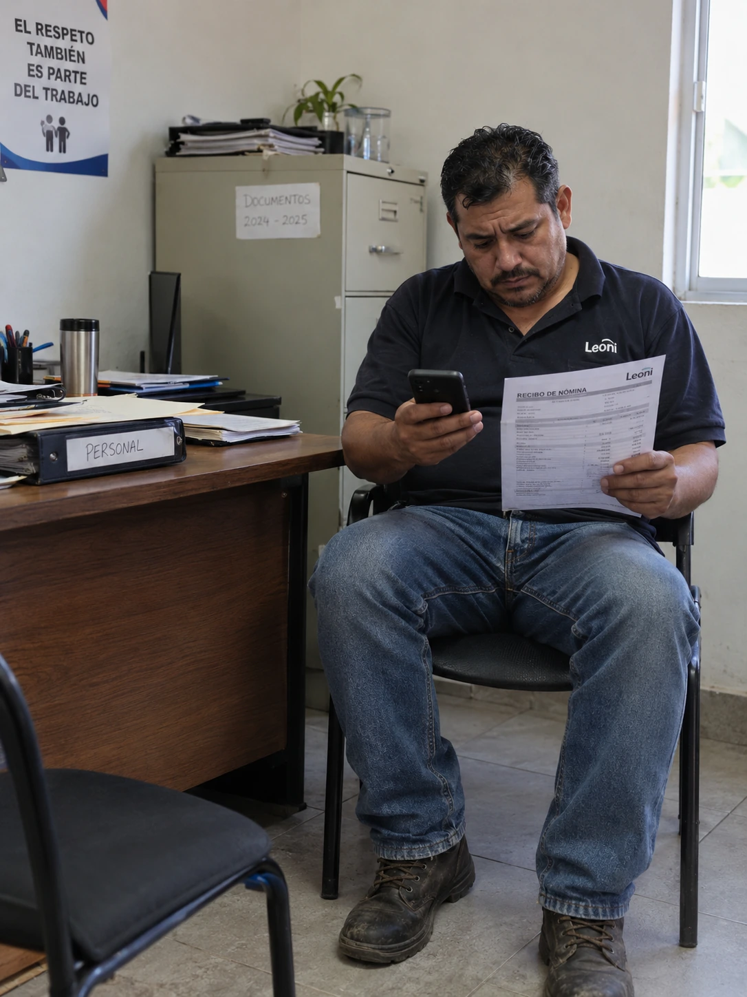 Trabajador revisando documentos laborales