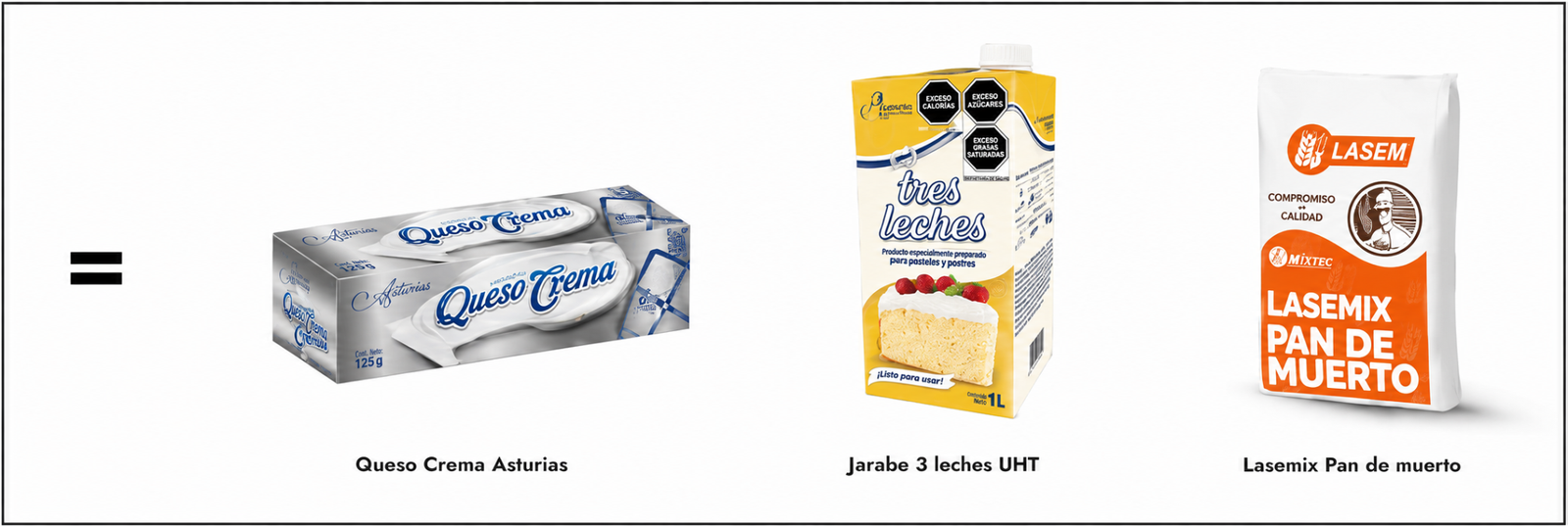 Ingredientes para preparar Cheesecake Frutal: Queso Crema Asturias, Jarabe 3 leches UHT y Lasemix Pan de muerto